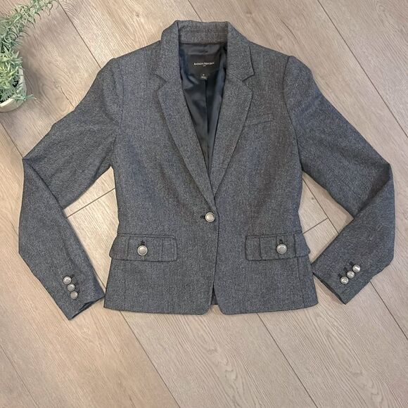 EUC BANANA REPUBLIC WOOL BLEND ACADEMY BLAZER SIZE 0 DARK GRAY - Picture 1 of 5